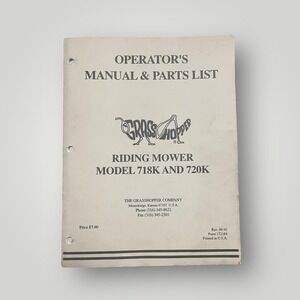 Grasshopper Vintage Riding Mower Manual Parts List 718K‎ 720K 1992 172184 USA
